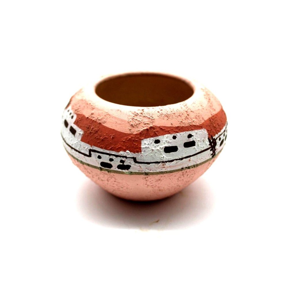 Vintage Tesa Hand Painted Southwestern Pottery Salmon Floating Rose Vase USA